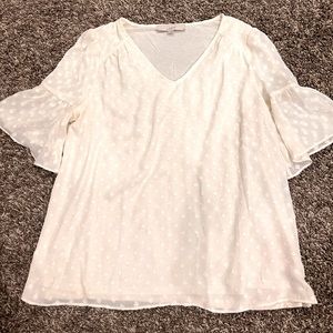 Loft cream Swiss dot similar flutter sleeve blouse